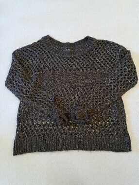Brown Marled Open Knit Sweater Medium Textured Crew Neutral Boho Cozy Striped